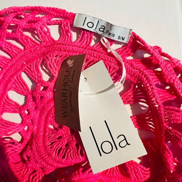 Lola Pink Linen Blend Crochet Detail Sleeveless Dress Size M Medium NWT - Picture 3 of 8